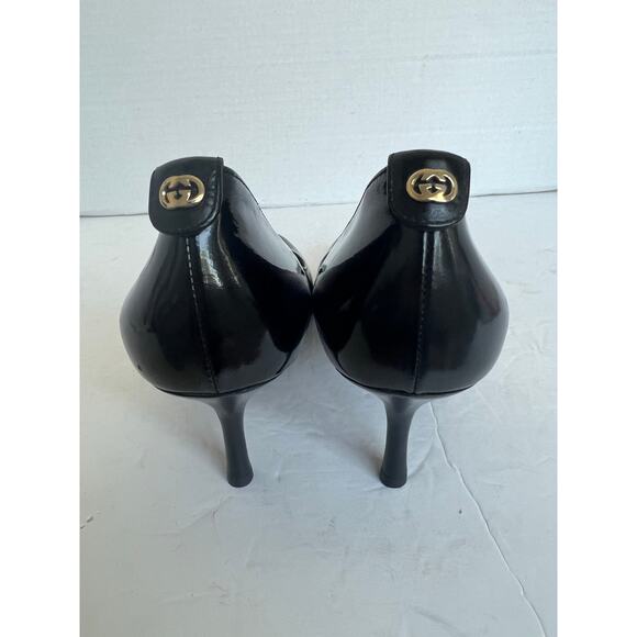 Gucci Black Patent Leather Round Toe Slip On Mid Heel Pumps Sz 6C Wide EU 36C - Picture 7 of 15
